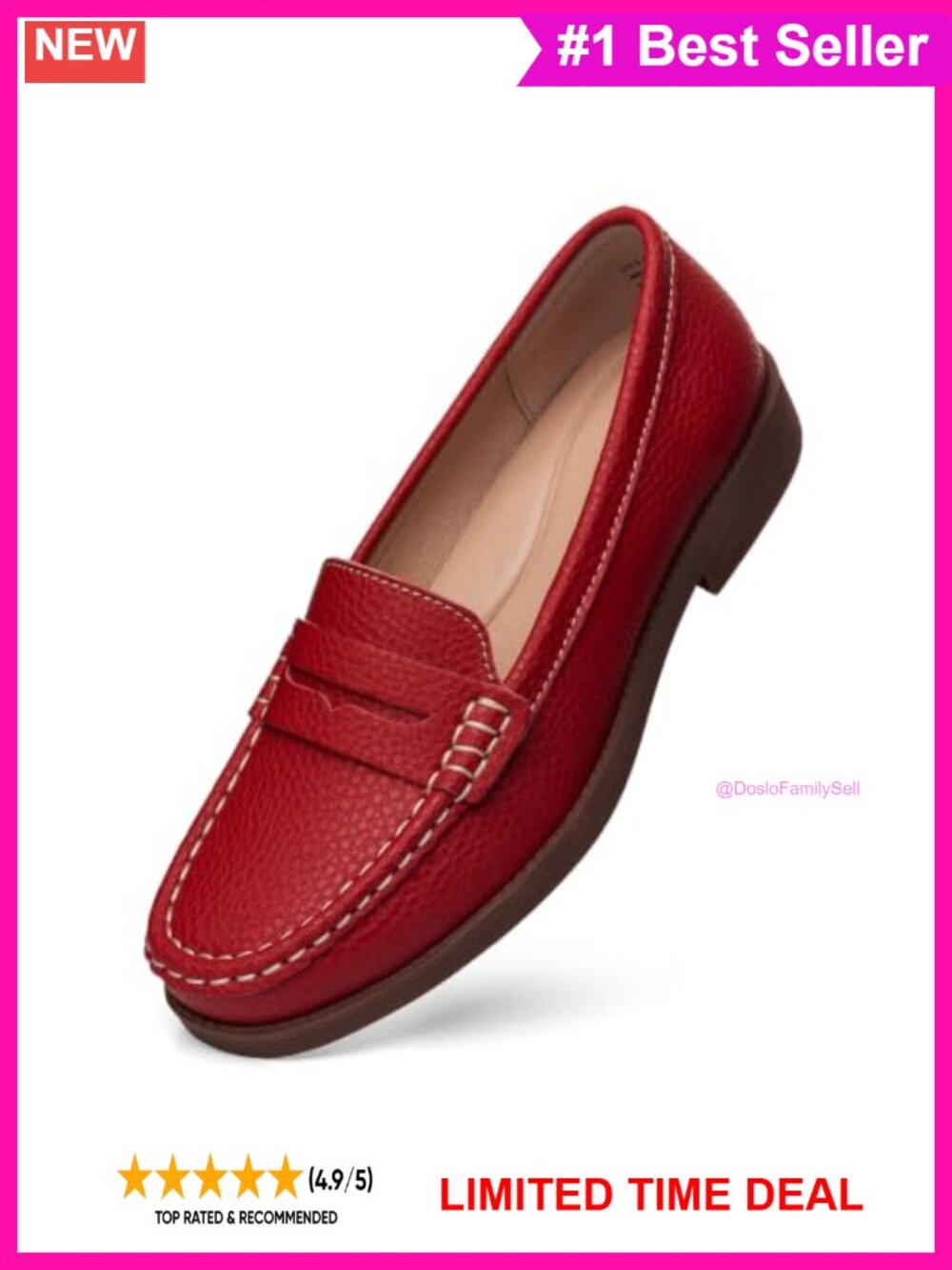 Leather Penny Loafers Low Block Heel Slip On Business Casual Work Shoes